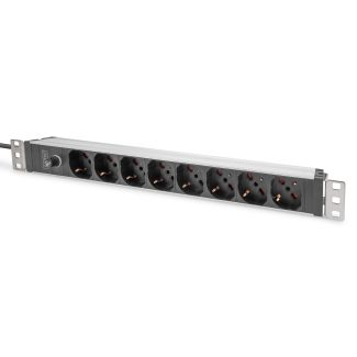 Digitus Socket strip with aluminum profile and back-up fuse, 8-way Italian output, 2 m cable IEC C14 plug