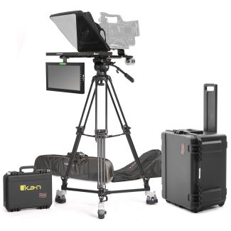 Ikan International PT4500-TMW-TRIPOD-TK 15" Teleprompter w/ Tally, Tripod, & Dolly Turnkey w/ Widescreen Talent Monitor & Travel Cases