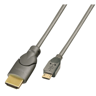 Lindy 0.5m HDMI - USB 2.0 Micro B M/M Micro USB Black, Anthracite