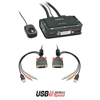 Lindy 2 Port DVI-D Single Link, USB 2.0 and Audio KVM Switch Compact