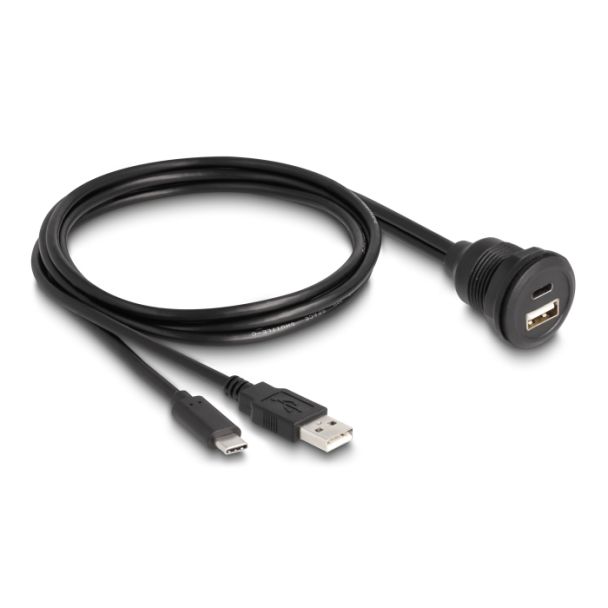 DeLOCK Cavo USB 2.0 da USB Tipo-A maschio e USB Type-C maschio per USB Tipo-A femmina e USB Type-C femmina per dispositivo integrato da 1 m nero