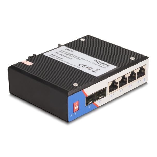 DeLOCK Switch industriale Gigabit Ethernet 4 porte RJ45 2 porte SFP per guida DIN