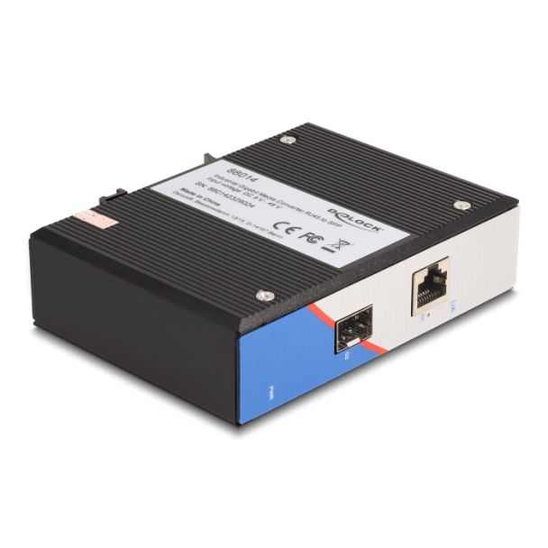 DeLOCK Convertitore multimediale industriale Gigabit da RJ45 a SFP per guida DIN