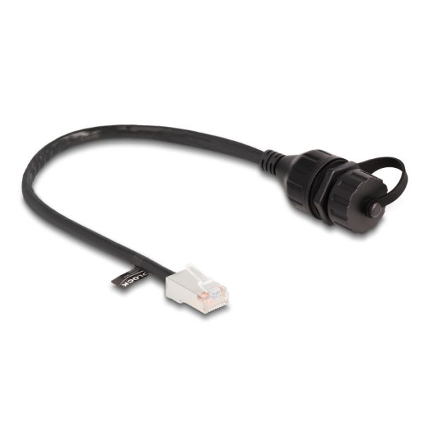 DeLOCK Cable RJ45 male to RJ45 female for built-in with sealing cap Cat.5e FTP IP68 dust and waterproof 25 cm black