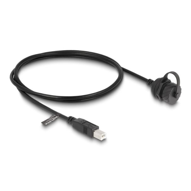 DeLOCK Cavo USB 2.0 Tipo-B maschio per USB 2.0 Tipo-B femmina per installazione con baionetta cappuccio protettivo IP68 polvere e impermeabile da 1 m nero