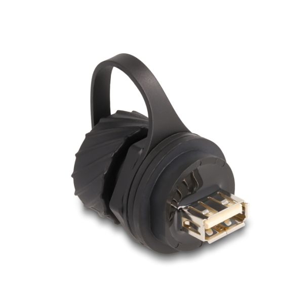 DeLOCK Cavo connettore USB 2.0 Tipo-B femmina a USB 2.0 Tipo-A femmina per installazione con baionetta cappuccio protettivo IP68 antipolvere e impermeabile nero