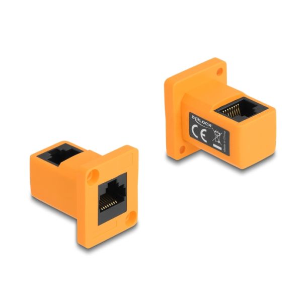 DeLOCK D-Type Module RJ45 jack to jack 90° angled orange