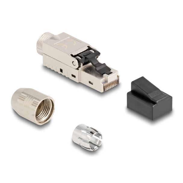 DeLOCK RJ45 plug field-assembly Cat.6A with cable gland and dust cover toolfree