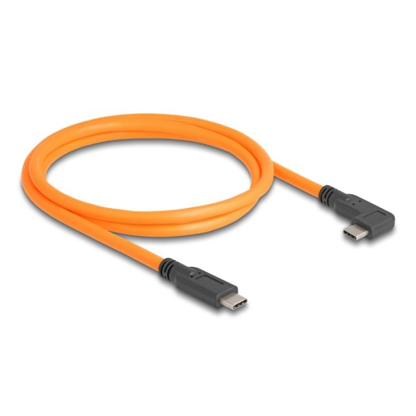 DeLOCK Cavo USB 5 Gbps da USB Type-C maschio per USB Type-C maschio con angolazione a 90° per riprese in tethering da 1 m arancione