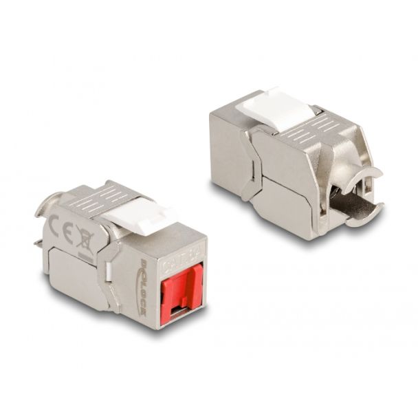 DeLOCK Keystone Module RJ45 jack to LSA Cat.6A toolfree with red dust cover