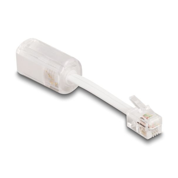 DeLOCK Cavo telefonico da RJ10 maschio per RJ10 femmina con cavo di collegamento da 30 mm trasparente / bianco