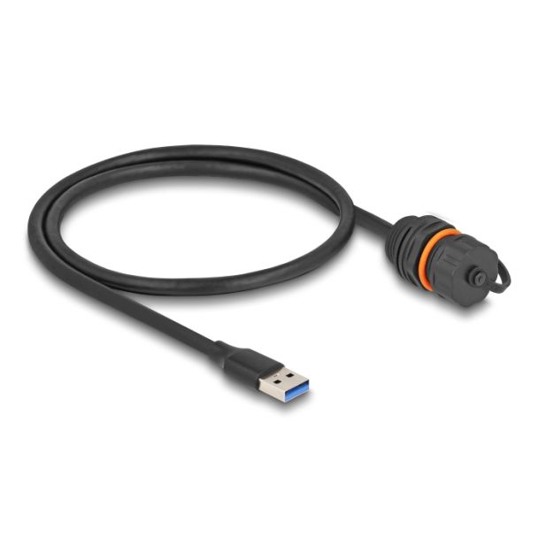 DeLOCK Cavo USB 5 Gbps da USB Tipo-A maschio a USB Tipo-A femmina per installazione con filettatura M20 e cappuccio protettivo IP68 antipolvere e impermeabile 60 cm nero