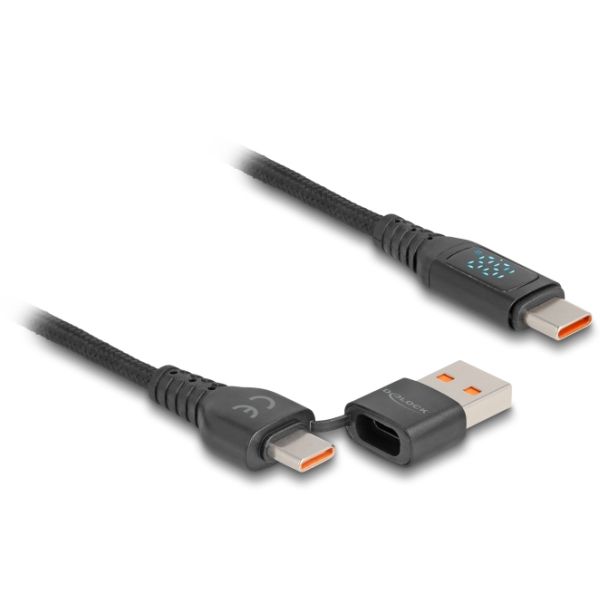 DeLOCK Cavo per Dati e Ricarica Rapida USB 2.0 da USB Type-C + USB Tipo-A maschio per USB Type-C maschio PD 3.1 140 W con indicazione di potenza da 1,20 m