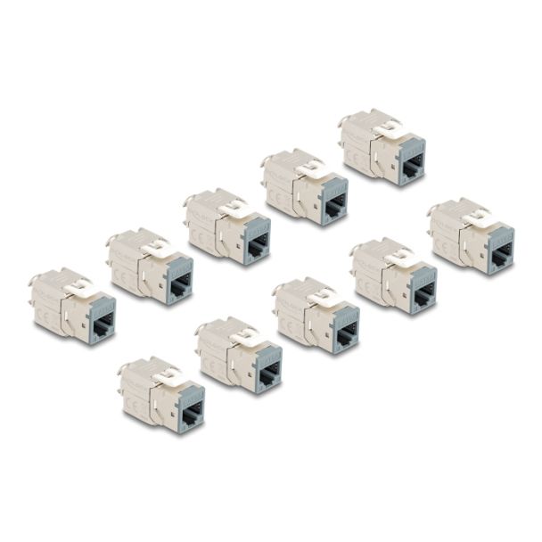 DeLOCK Keystone Modul RJ45 jack to LSA Cat.6A toolfree grey set 10 pieces