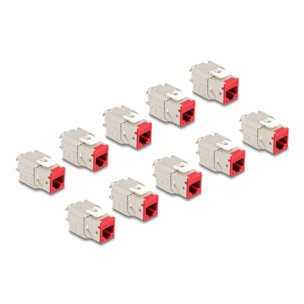 DeLOCK Modulo Keystone RJ45 femmina a LSA Cat.6A non richiede attrezzi rosso set da 10 pezzi