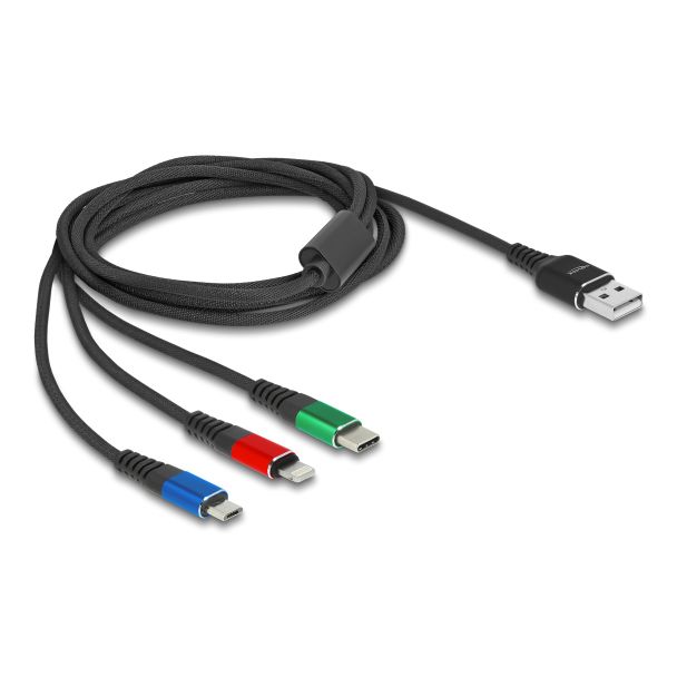 DeLOCK USB Charging Cable 3 in 1 Type-A to Lightning / Micro USB / USB Type-C 30 cm 3-coloured