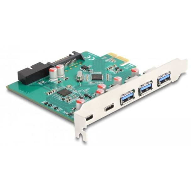 DeLOCK Scheda USB 5 Gbps PCI Express x1 a 3 x USB Tipo-A esterno + 2 x USB Type-C esterno femmina e 1 x USB interno a 19 pin maschio