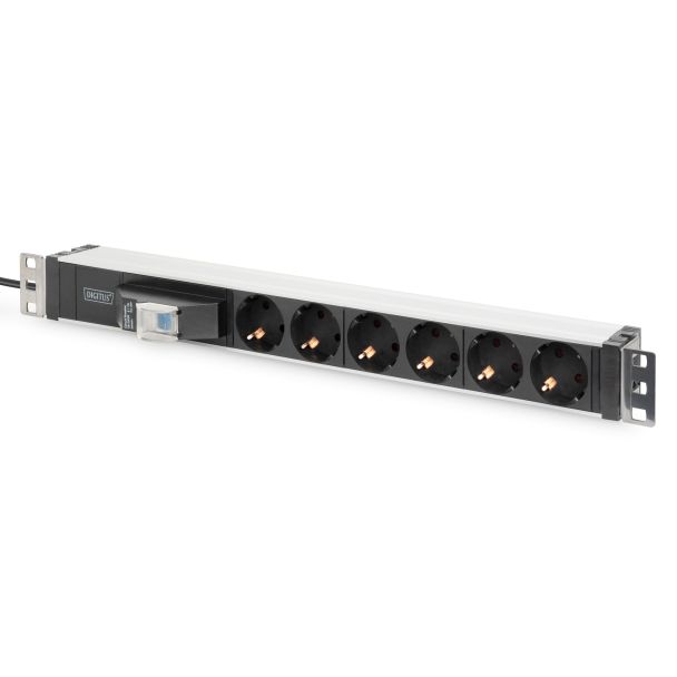 Digitus Aluminum Outlet Strip, 6 safety outlets with circuit breaker