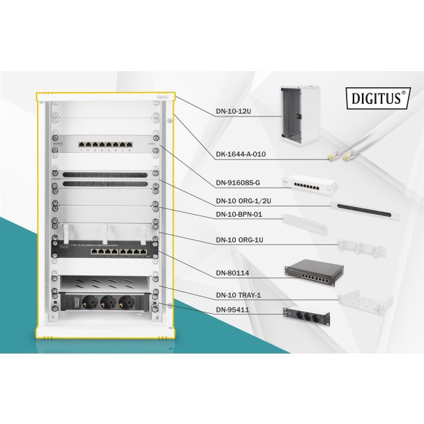 Digitus Network Set - 254 mm (10") - 12U, 312 x 300 mm (W xD)