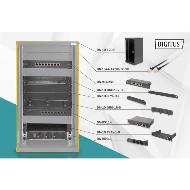 Digitus Network Set - 254 mm (10") - 12U, 312 x 300 mm (W xD)