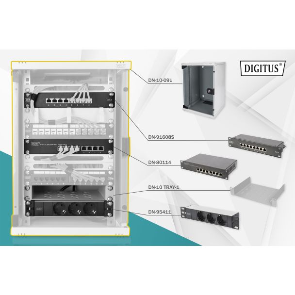 Digitus Network Set - 254 mm (10") - 9U, 312 x 100 mm (W xD)