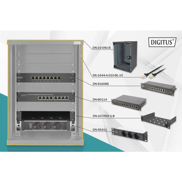 Digitus Network Set - 254 mm (10") - 9U, 312 x 300 mm (W xD)