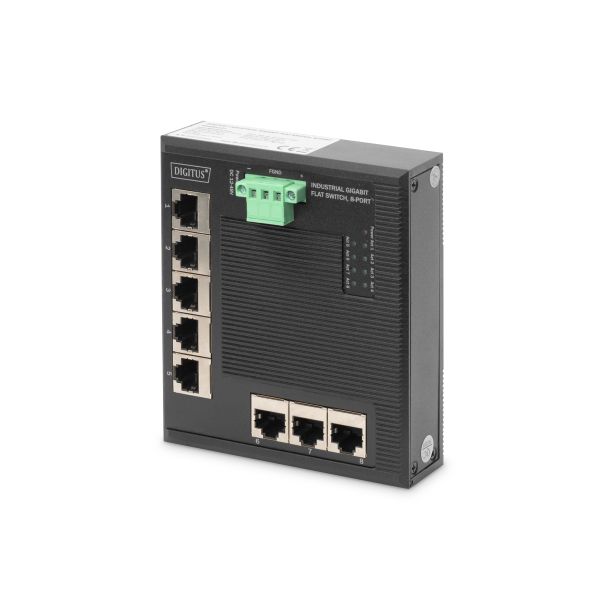 Digitus Switch di rete Gigabit Ethernet a 8 porte, piatto, industriale, non gestito