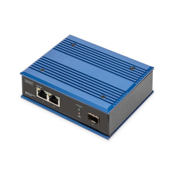 Digitus Switch PoE Gigabit Ethernet a 2 porte, industriale, non gestito, 1 collegamento SFP