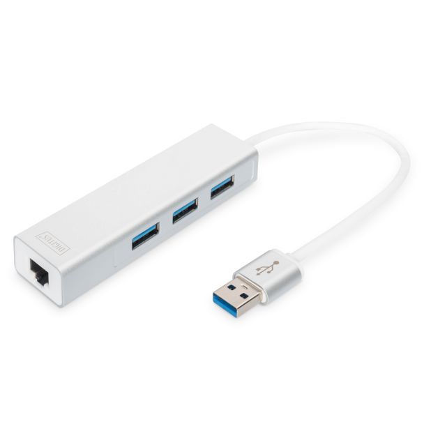 Digitus USB 3.0 3-Port Hub & Gigabit LAN Adapter