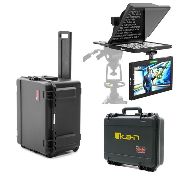 Ikan International PT4500S-TMW-TK High Bright 15" SDI Tally Teleprompter w/ 15" Widescreen SDI Talent Monitor & Travel Cases