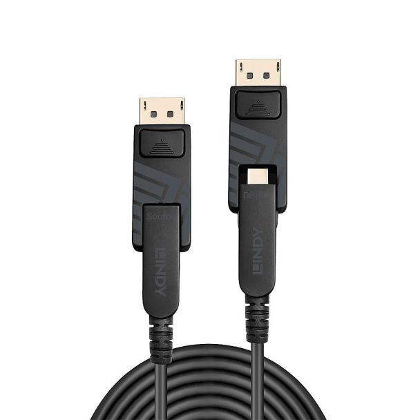 Lindy 10m Fibre Optic Hybrid Mini DisplayPort 1.4 Cable with Detachable DP Connectors