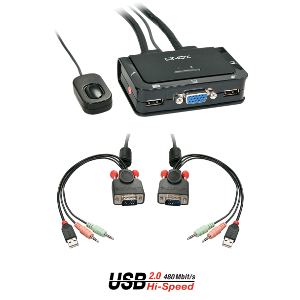 Lindy 2 Port VGA, USB 2.0 & Audio Cable KVM Switch