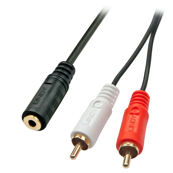 Lindy 35677 cavo audio 0,25 m 2 x RCA 3.5mm Nero, Rosso, Bianco