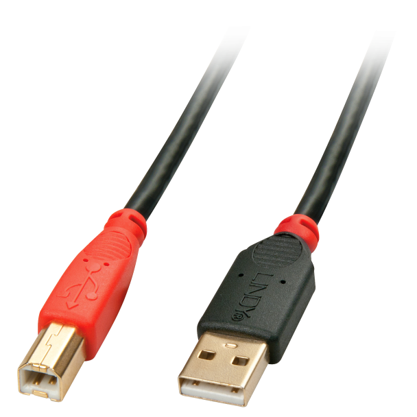 Lindy 42761 cavo USB 10 m USB 2.0 USB A USB B Nero, Rosso