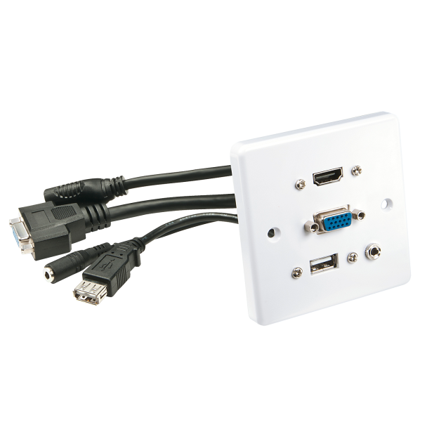 Lindy 60220 presa energia HDMI + VGA + USB A + 3.5mm Bianco