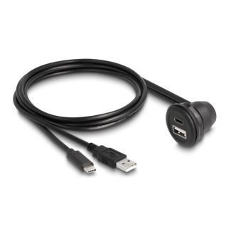 DeLOCK USB 2.0 Cable USB Type-A male and USB Type-C male to USB Type-A female 90° angled and USB Type-C female 90° angled for built-in 1 m black