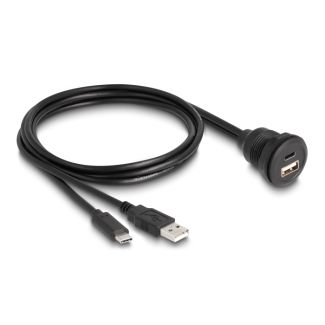 DeLOCK USB 2.0 Cable USB Type-A male and USB Type-C male to USB Type-A female and USB Type-C female for built-in 1 m black