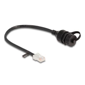 DeLOCK Cable RJ45 male to RJ45 female for built-in with sealing cap Cat.5e FTP IP68 dust and waterproof 25 cm black