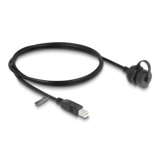 DeLOCK Cable USB 2.0 Type-B male to USB 2.0 Type-B female for installation with bayonet protective cap IP68 dust and waterproof 1 m black