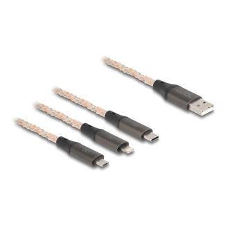 DeLOCK USB RGB Charging Cable 3 in 1 Type-A to Lightning / Micro USB / USB Type-C 1.20 m