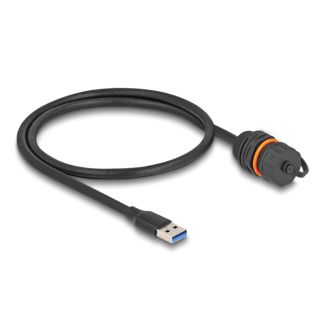 DeLOCK USB 5 Gbps Cable USB Type-A male to USB Type-A female for installation with M20 thread and protective cap IP68 dust and waterproof 60 cm black