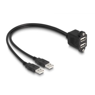 DeLOCK Cavo USB 2.0 da 2 x USB Tipo-A maschio per 2 x USB Tipo-A femmina con viti per dispositivo integrato da 1 m nero