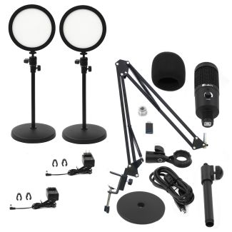 Ikan International HS-KIT-2 HomeStream Kit #2 with 2 Desktop Lights, Podcast Microphone w/ Adjustable Arm